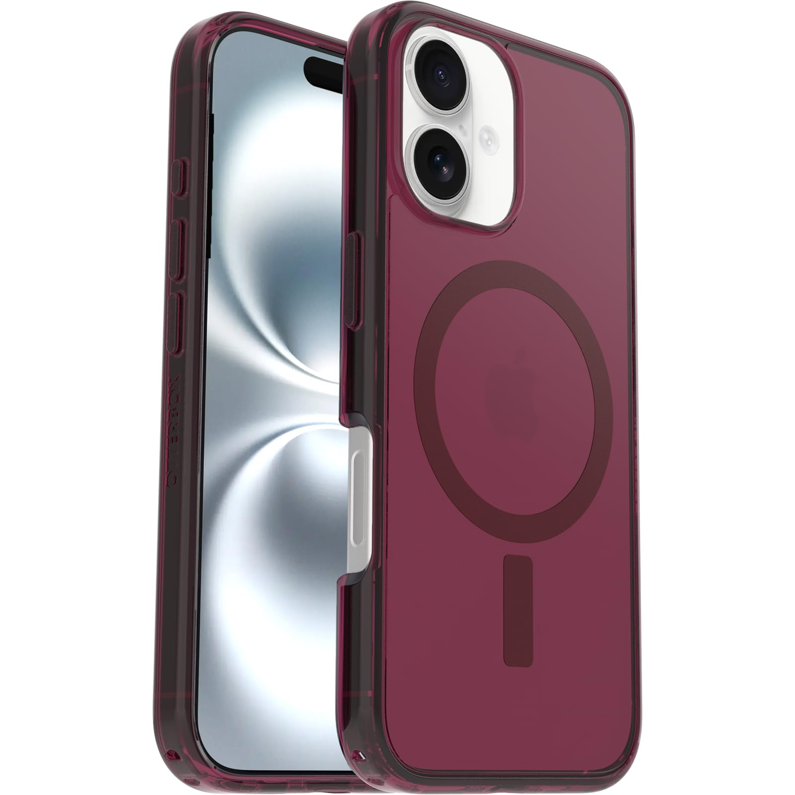 OtterBox Symmetry Series Clear MagSafe transparente Hülle für iPhone 16, stoßfest, sturzsicher, schützende Hülle, 3X getestet nach Militärstandard, Rot