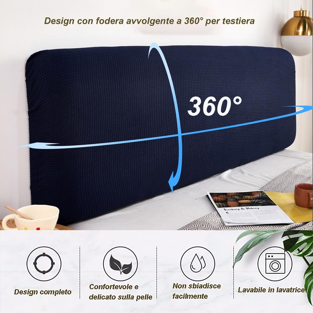 Fodera Elasticizzata Per Testiera Letto 190-210 Cm | Copri Testiera Imbottita In Blu