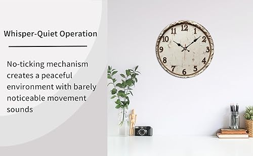 Miniatura 5 de Vintage White Distressed Wooden Wall Clock with Carved Numerals 25x25cm