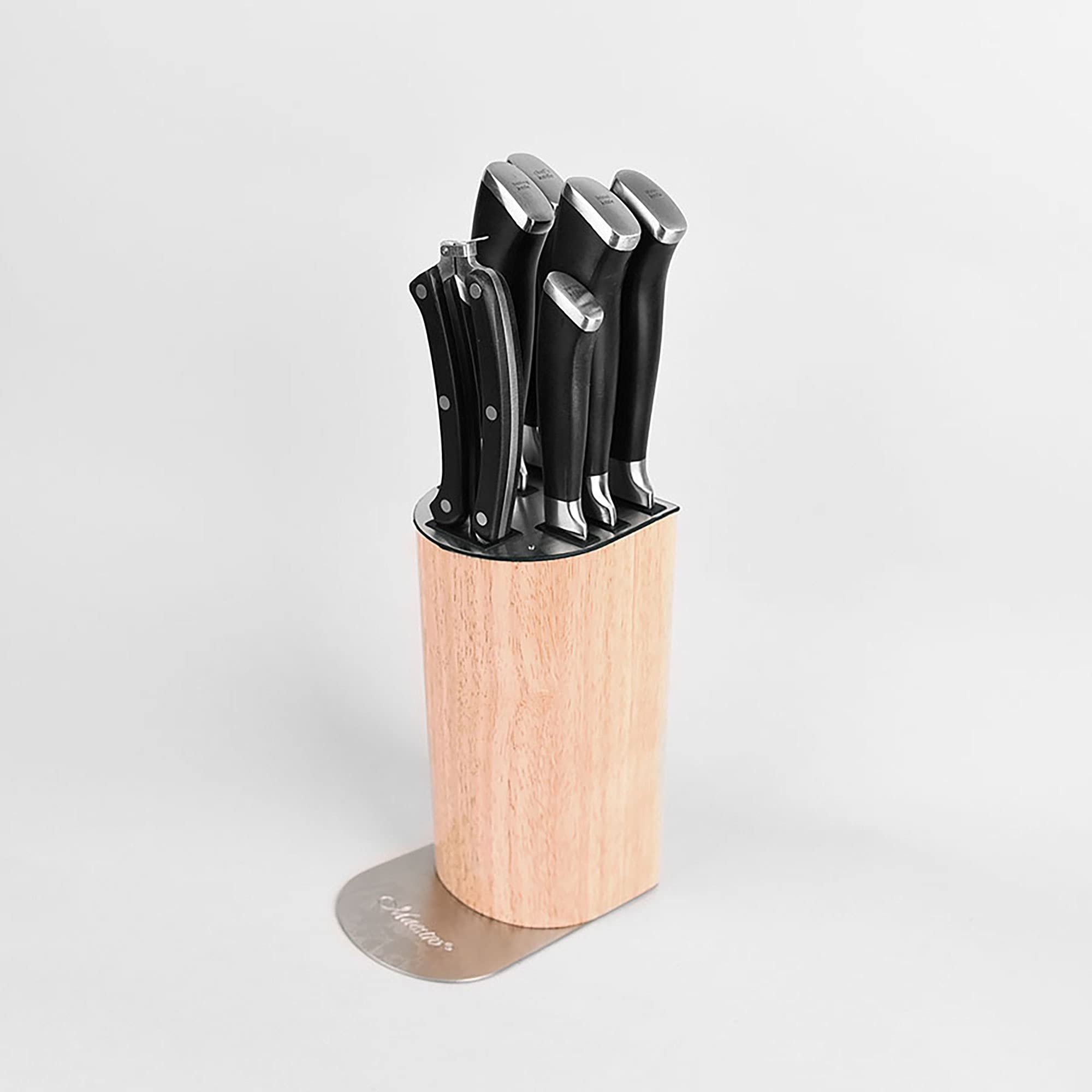 Maestro MR-1422 Blocchi Coltelli Cucina Professionale, 8 pz.,Stecca in Legno Design Moderno, 6 Lame in Acciaio Inossidabile, Maniglie Ergonomiche, Forbici