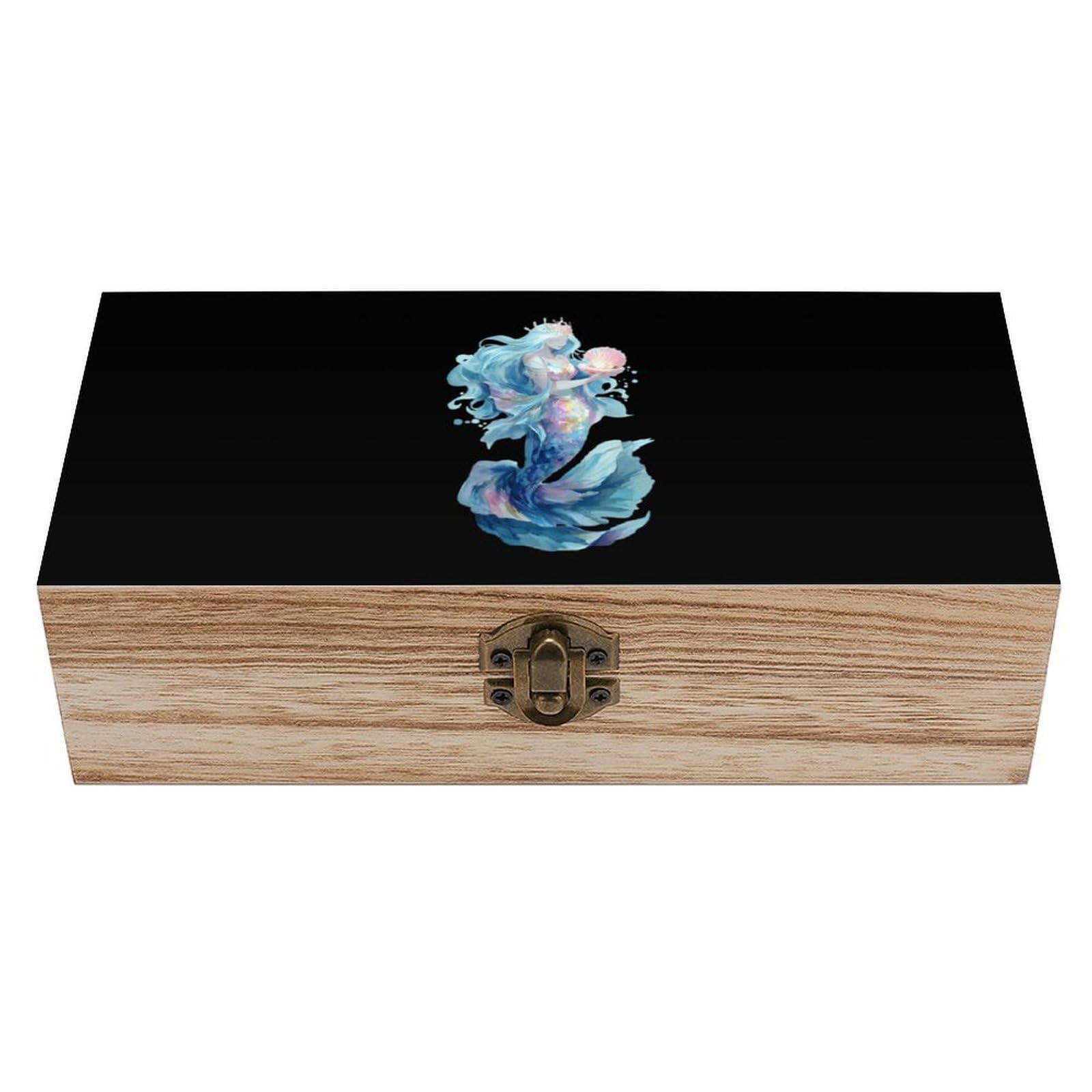 HLBSDM Magical Mermaid Wooden Storage Box Craft Memory Keepsake Treasure Chest Box Jewelry Organizer