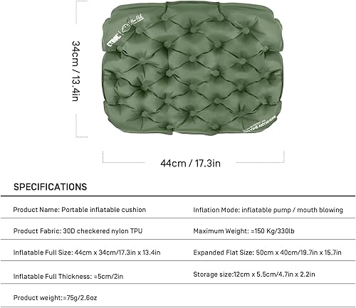 Miniatura 6 de ETROL Cojín inflable para asiento, portátil, ligero, para viajes, 17.3 x 13.4 x 2 pulgadas, resistente a la humedad y al agua, para silla de