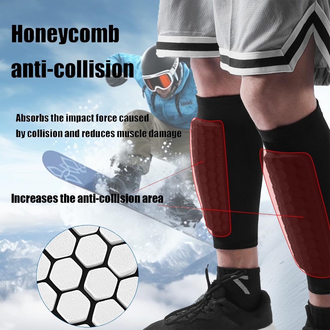 Protège-tibia Ski Anti-Collision Long Structure Nid d'Abeille