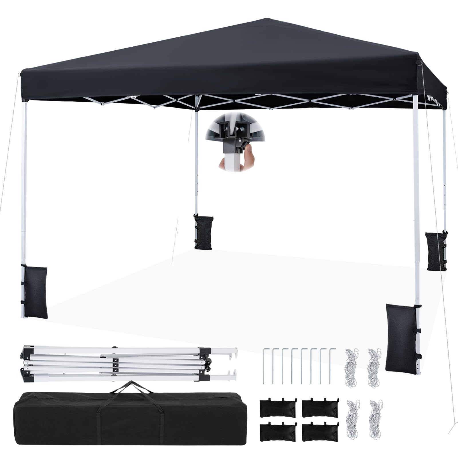 RELAX4LIFE Tonnelle Pliante 3x3 Imperméable, Barnum Pliant Facile à Monter, Protection Solaire UPF50+, Tissu Oxford Argenté, Cadre Métallque, Sac Inclus, Gazebo 3x3 pour Terrasse Marché Camping (Noir)