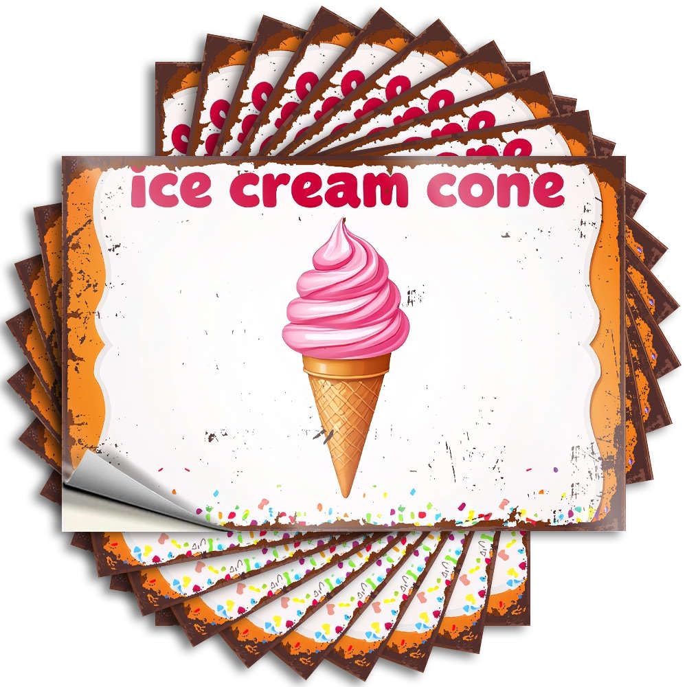 Tattoo Core Waterproof Vinyl Sticker | A Pink Ice Cream Cone with Sprinkles. Metal Helmet for Microfiber DIY Projects(8X12CM)