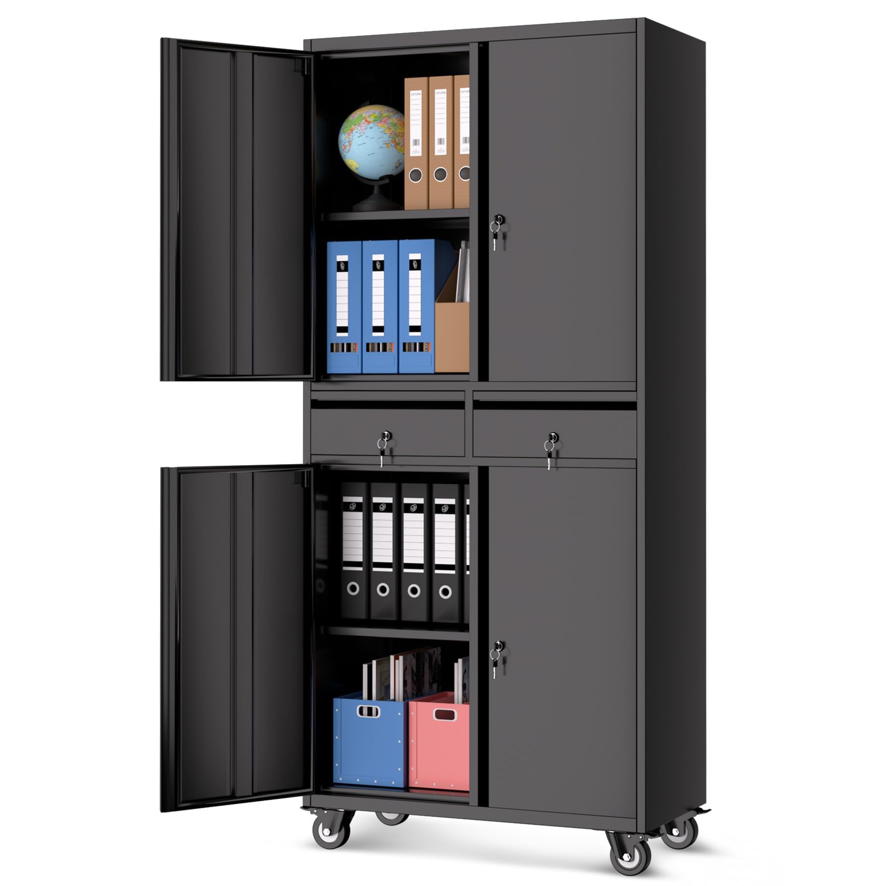 Photo 1 of **** HAS A FEW DENTS **** Garvee Metal Storage Cabinet, 73 Inch Garage Storage with Locking Doors and Adjustable Shelves, Heavy Duty Tool Cabinet with 2 Drawers