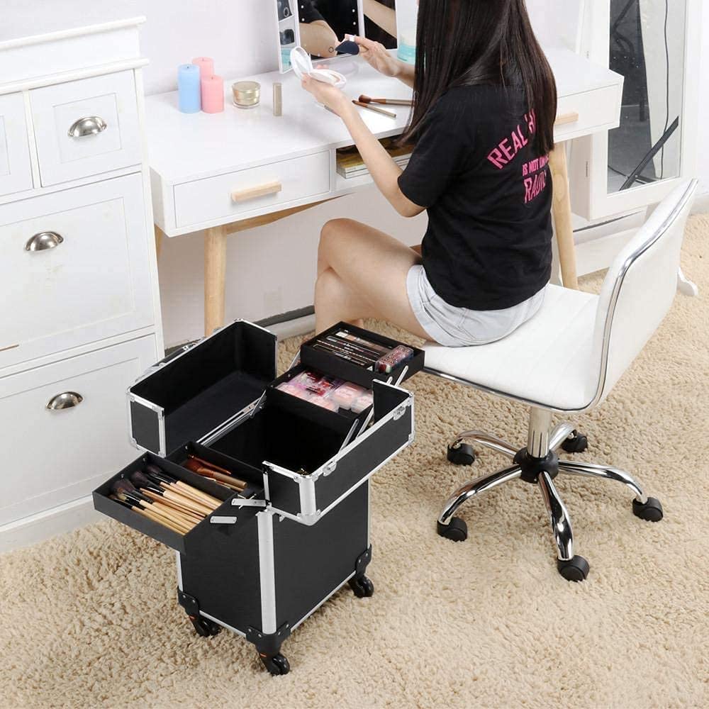 Adson Professional Beauty Makeup Cosmetic Aluminium Vanity Trolley (Black) 2