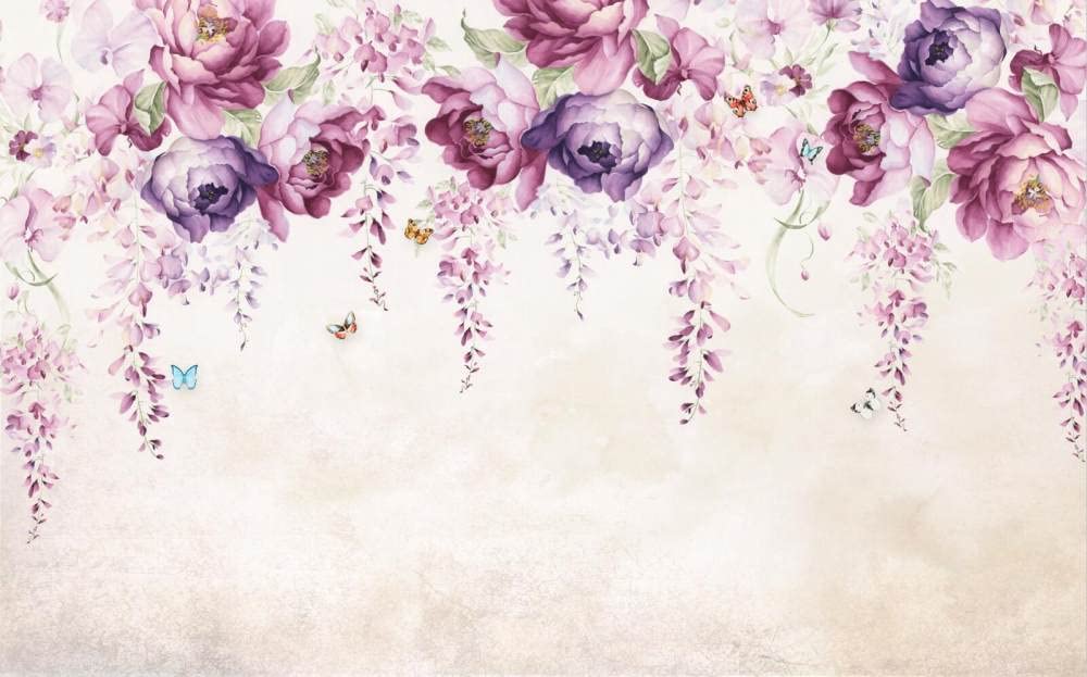 Carta Da Parati 3D,Vintage Peonia Rossa Fiore Glicine Farfalla Stampa Idilliaca Grande Carta Da Parati Autoadesiva Buccia E Bastone Carta Di Contatto Staccabile Vinile Murale Adatto Per Soggiorno Ca
