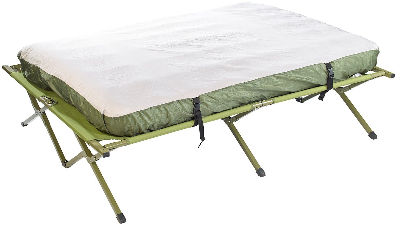Semptec Urban Survival Technology Feldbett Doppelbett: 4in1-Doppelzelt/2 Schlafsäcken, Matratze, Liege & Kissen (refurbished) (Doppel Feldbett mit Matratze, 2 Personen mit, Bett)
