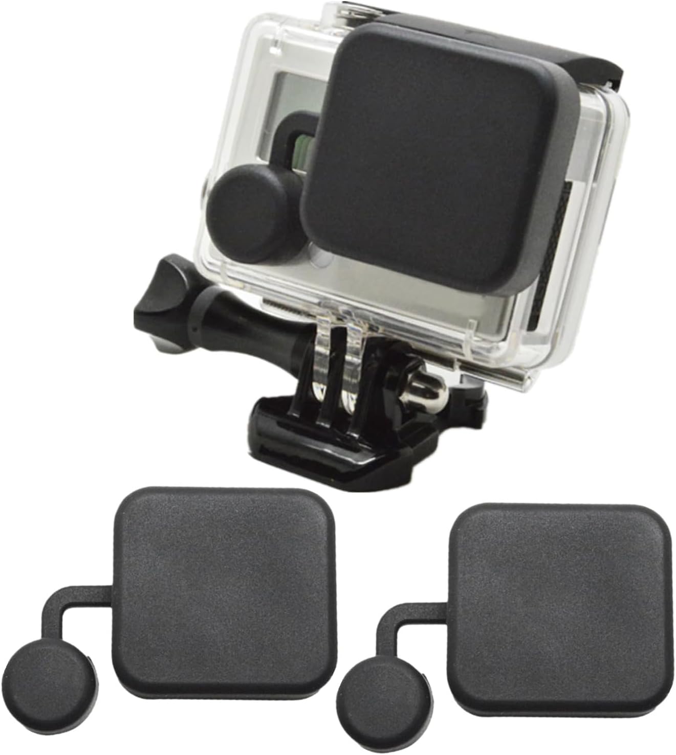 2 Pack Protective Silicone Covers Lens Caps compatible with GoPro Hero 3+, Hero 3 Plus, Hero 4 Camera and Housing - Black
