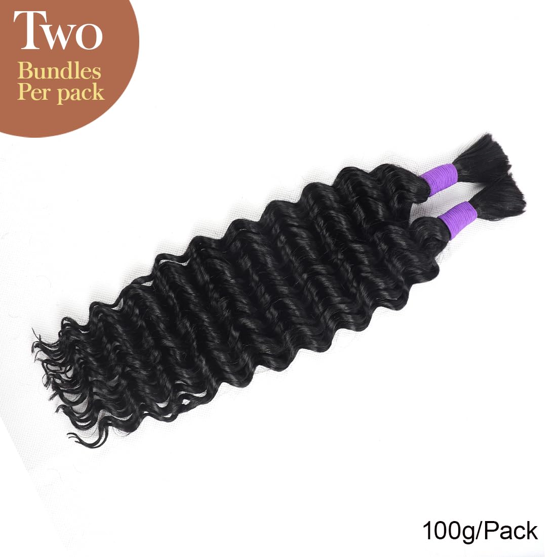 Human Braiding Hair Deep Wave Bulk Human Hair Boho Hair For Braiding No Weft 100g (1Pack-2Bundles) 100% Human Hair Micro Braiding Hair For Bohe Braids (16inch, Natural Black)