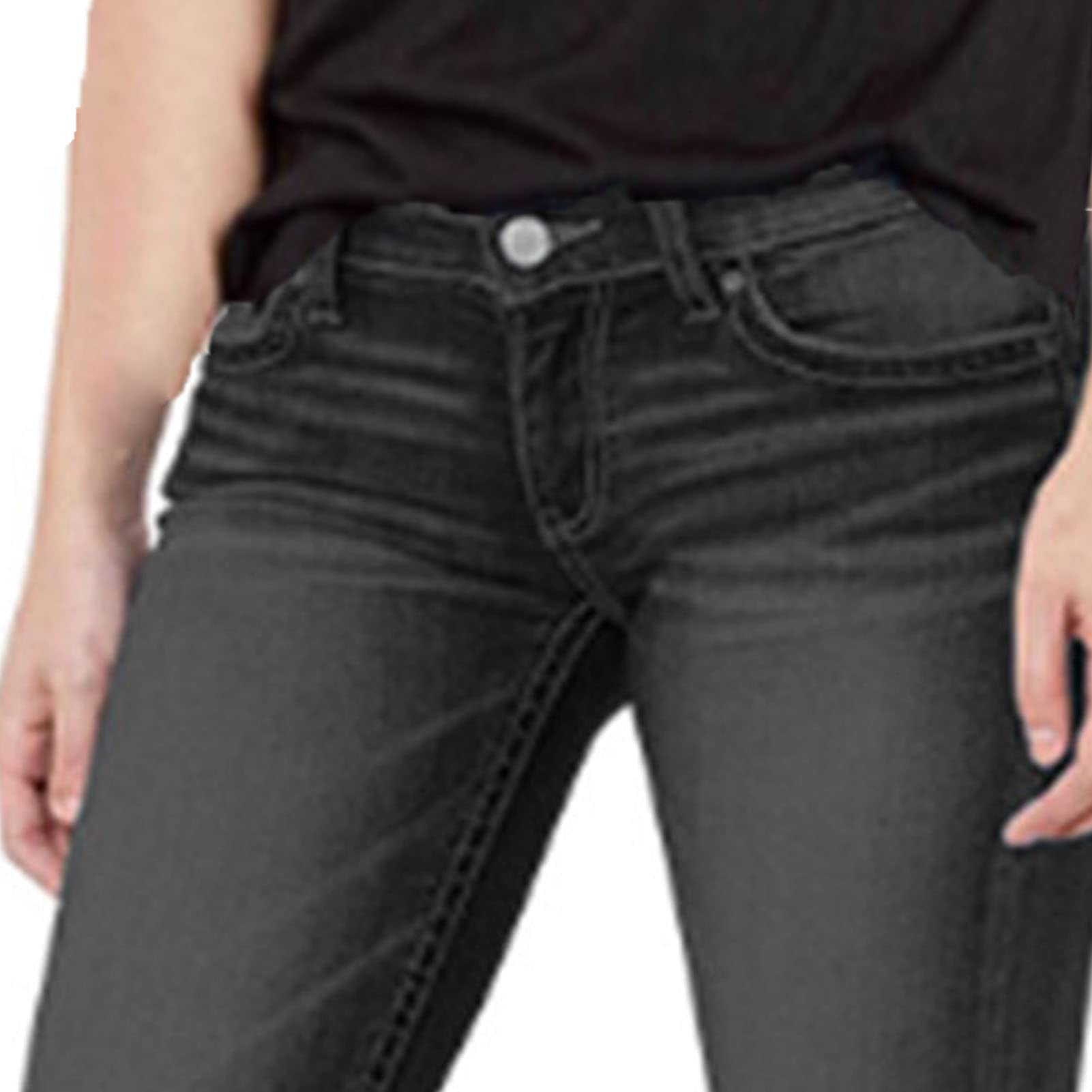 Women Mid Rise Boot Cut Jeans Classic Slimming Solid Denim Pants Solid Relaxed Fit Slim Straight Leg Jean Trousers (Black,XX-Large)