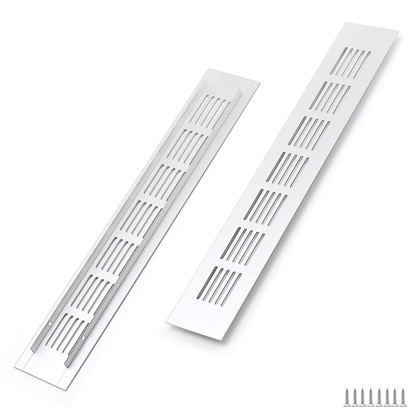 WJUAN 2 Pieces Aluminum Ventilation Grille 300x50mm Silver Rectangular - Ventilation Grille for Cabinets, Bedrooms & Doors