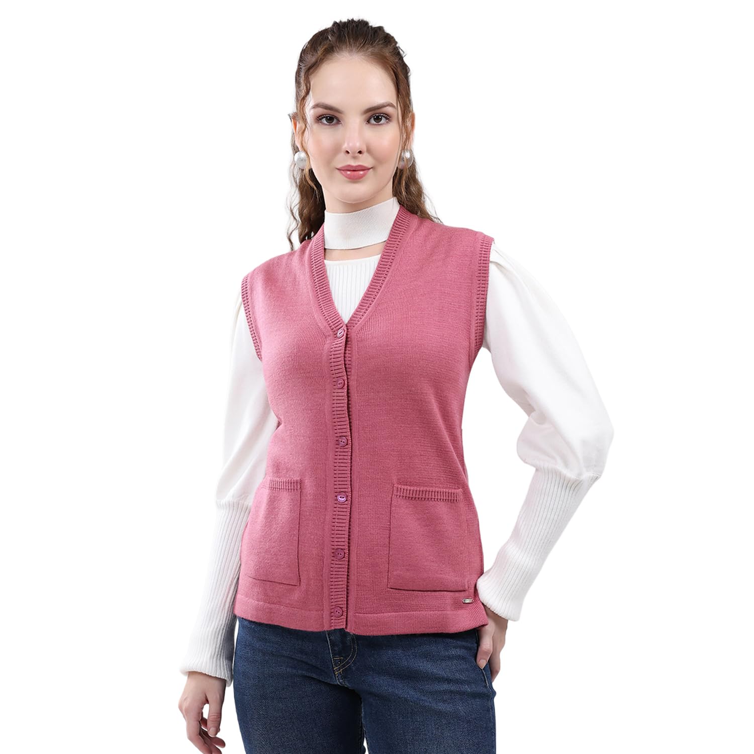 monte carlo Women's Regular Fit Cardigan | Solid Pattern | Button Closure with Sleeveless V Neck Winter Cardigan for Womens-picture-27