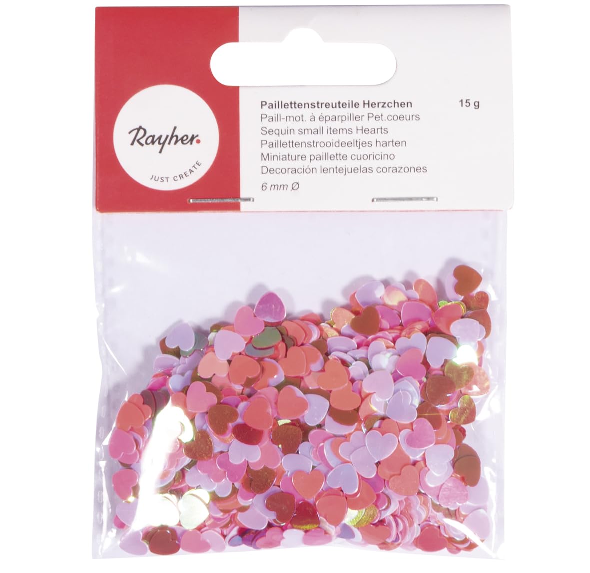 Rayher Sequin Small Items Hearts, 4mm, Shades of Pink
