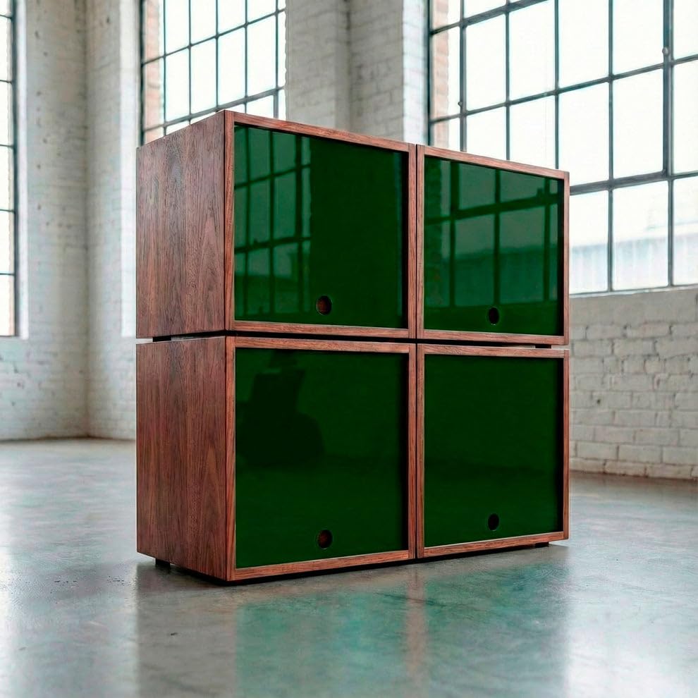 Scatola impilabile per dischi in vinile | Conservazione per vinili +200 LP | Mobile in legno massello noce | Organizzatore modulare per LP