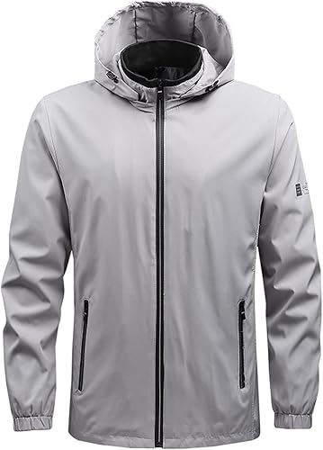 Miniatura 3 de RTRDE Chaquetas de lluvia para hombre con capucha, impermeable, resistente al viento, ligero, chaqueta para correr y ciclismo