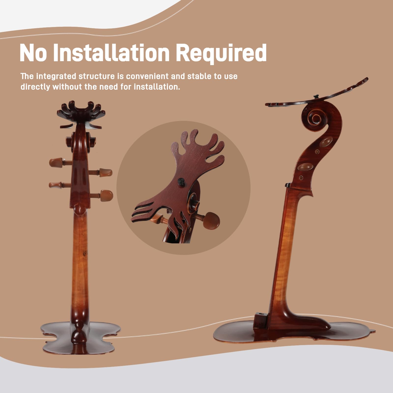 Violinenständer aus Massivholz mit Bogenhalter – keine Montage erforderlich, robustes Display in 4/4-Größe, handgefertigtes Design für Zuhause/Studio/Bühne