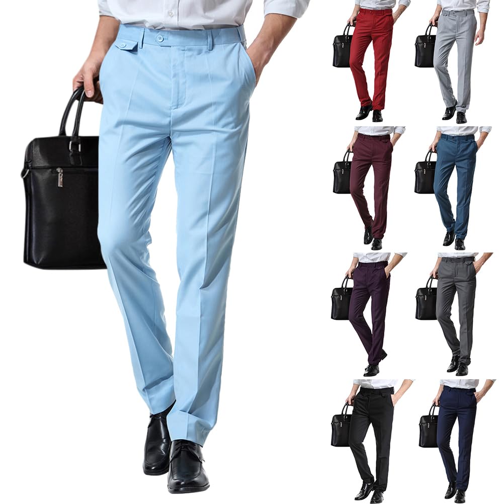 Pantalons de Costume pour Homme Pantalon de Robe Élégant Coupe Droite Pantalon de Travail Pantalon Habillé Rétro Chino Pantalon d'affaire à Utiliser au Bureau, au Travail