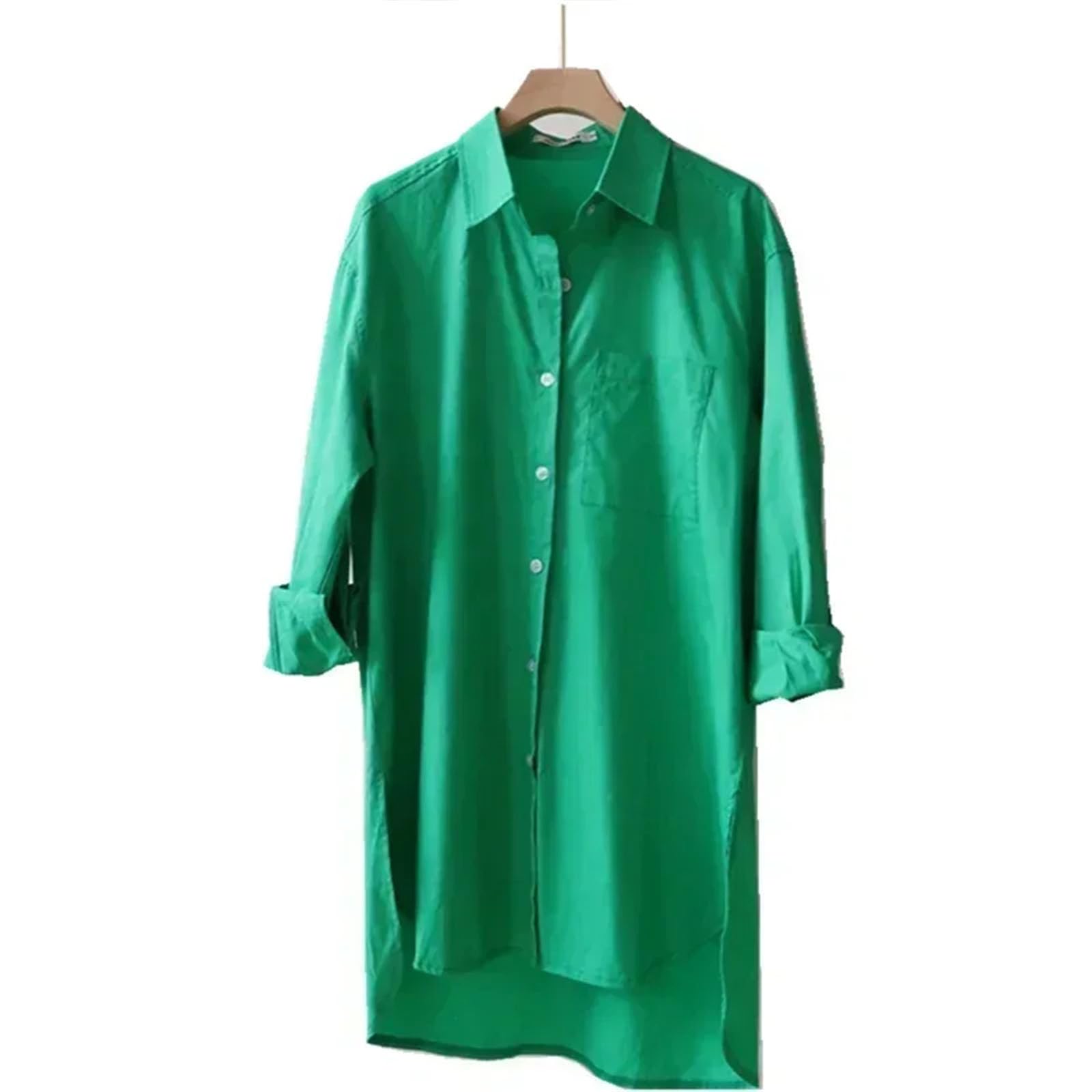Blusa larga de color liso con botones para mujer, informal, holgada, de manga larga