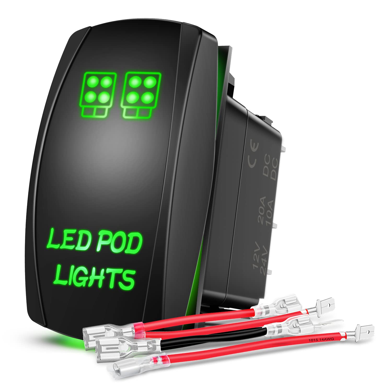 Nilight LED POD Lights Rocker Switch with Jumper Wires Set 5Pin Laser Green