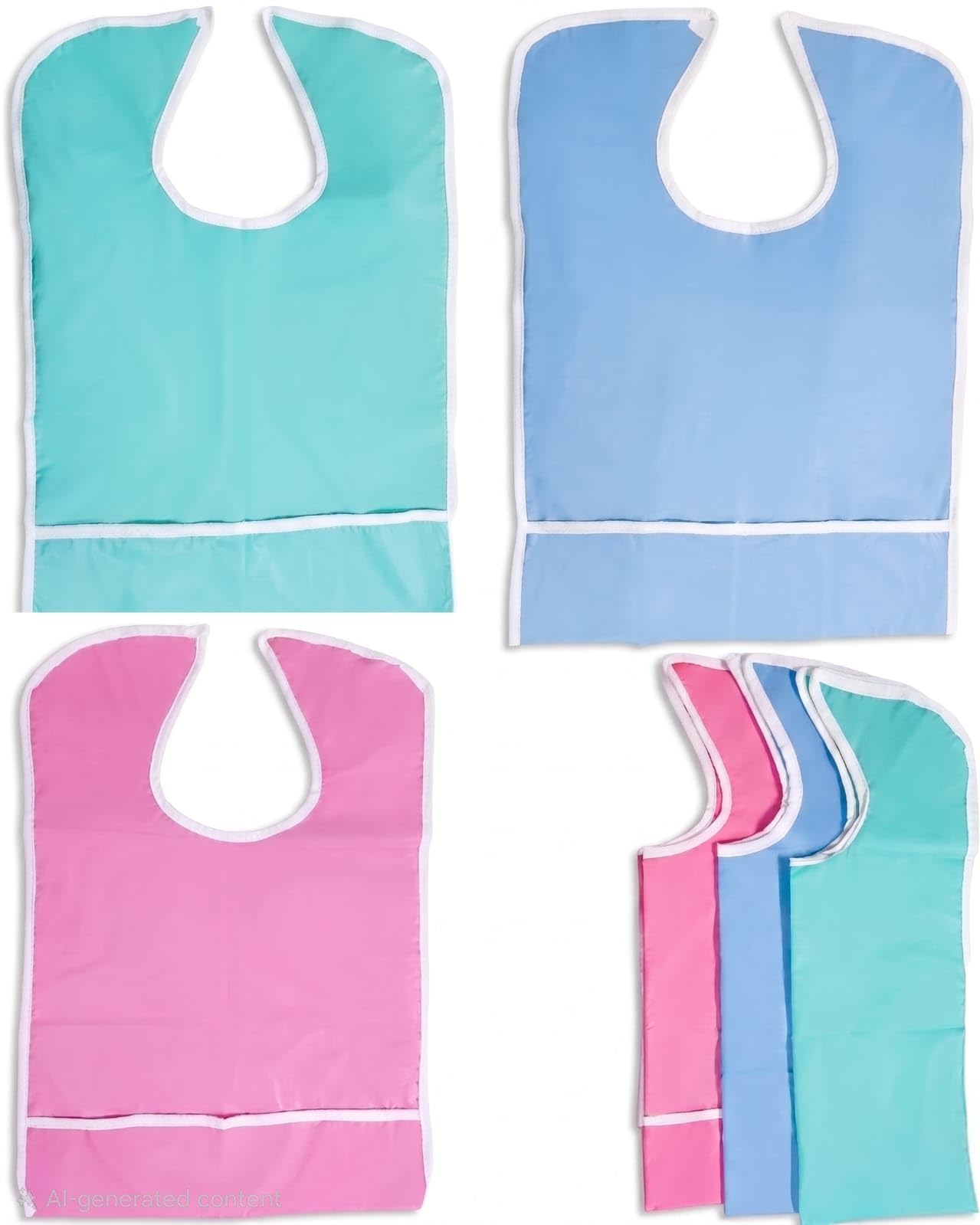 Dr.Bohrras PVC Adult Food or Dining Eating Bibs 3 Pcs Washable Reusable With Pocket Leakproof for Elderly Patients Velcro Closure