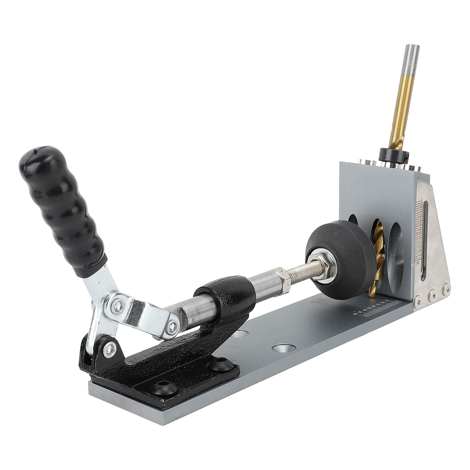 Kit professionale per fori a tasca con regolazione dell'angolo per progetti di falegnameria fai-da-te, in lega di alluminio e legno massello, set da 33 pezzi, 27x6 cm.
