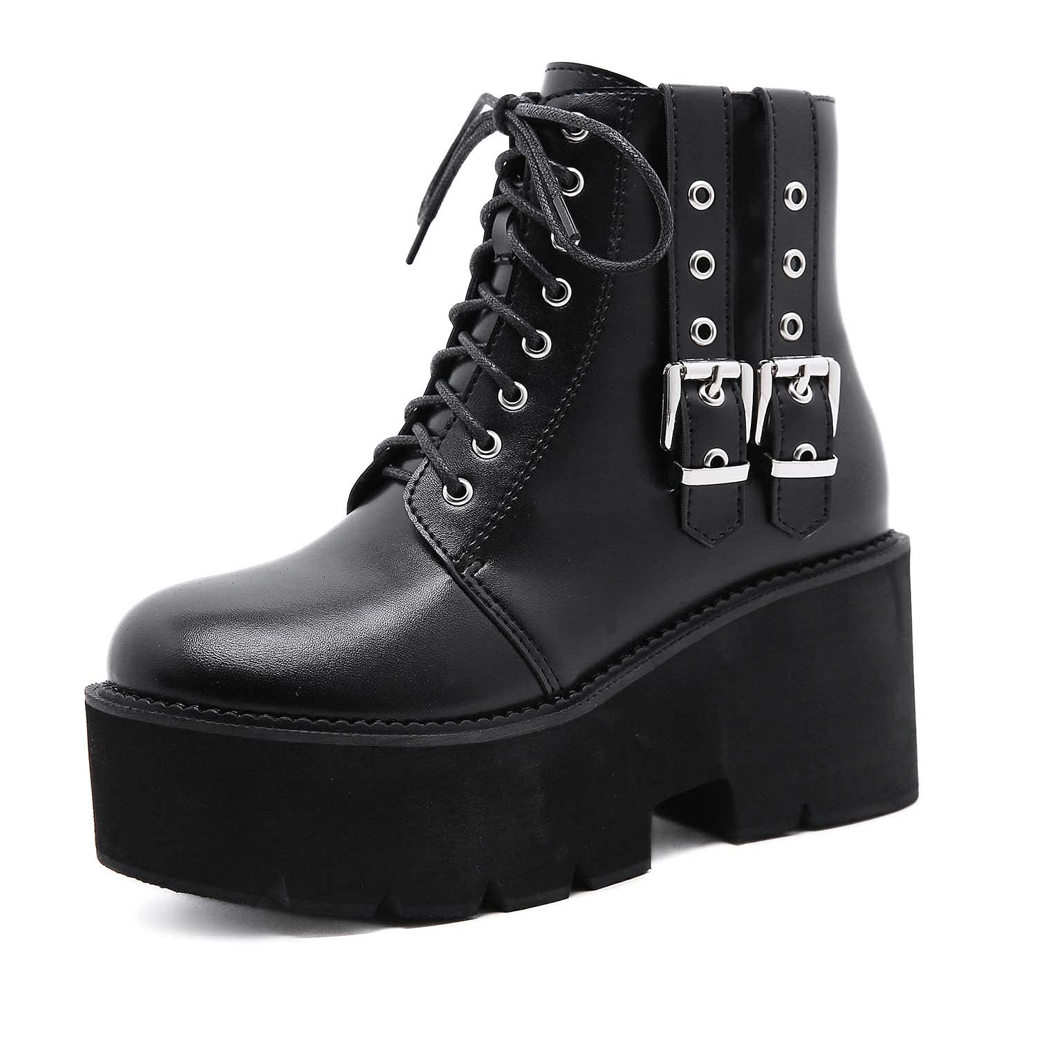 Gótica Punk Botines con Cordones y Plataforma Botas Militares con Tacón Grueso para Mujer