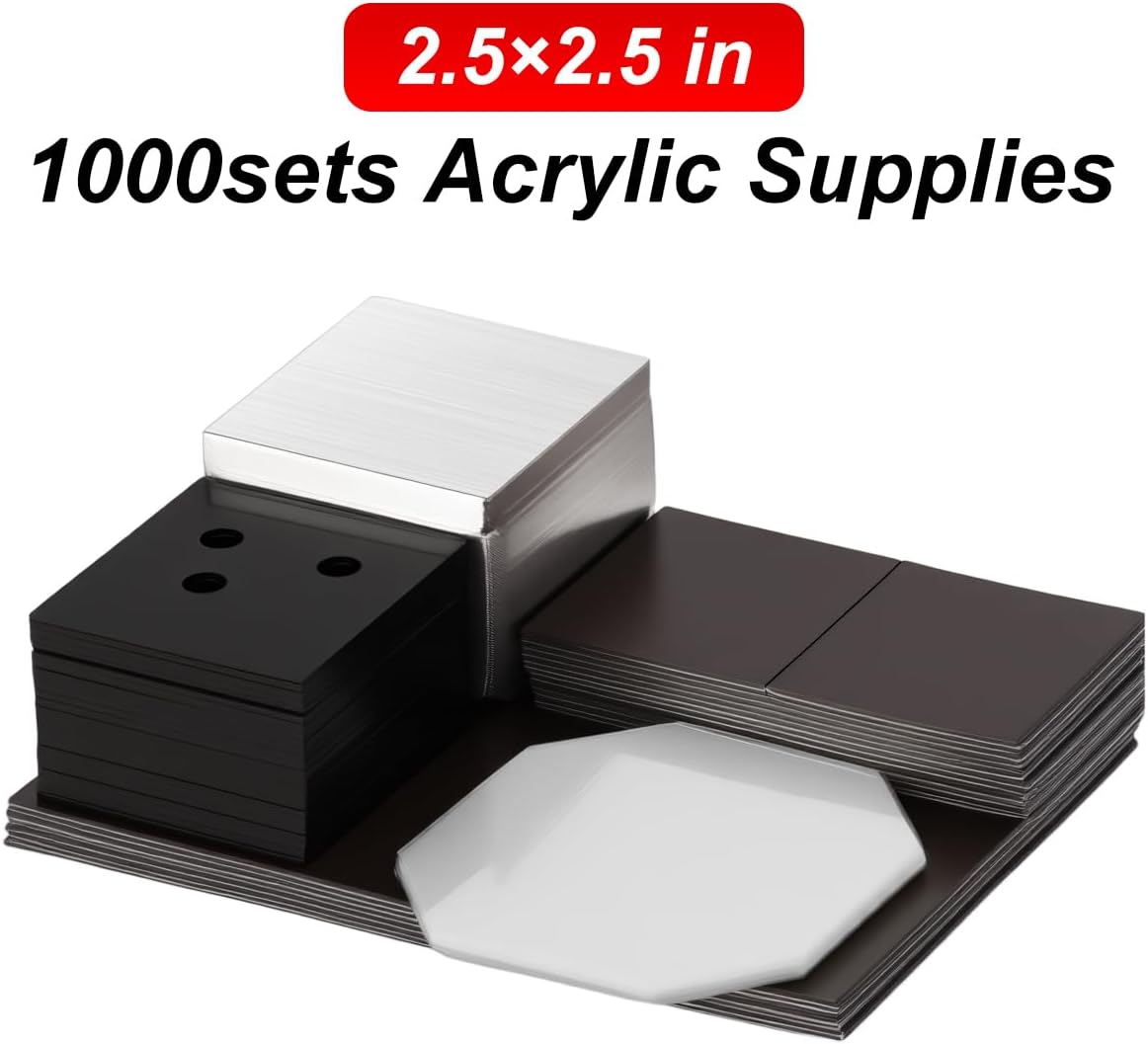 1000 Sets Acrylic Materials Square Magnet Materials Suitable for 2.5x2.5inch (63.5x63.5mm) DIY Photo Fridge Magnet Supplies