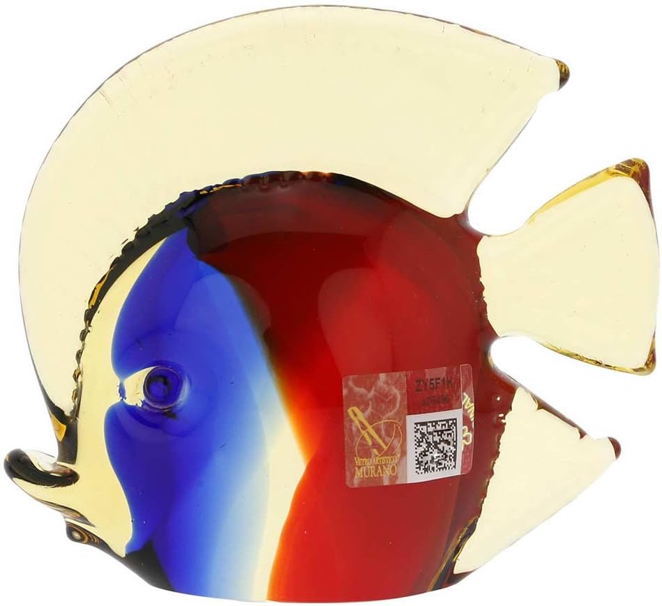 GlassOfVenice Murano Glass Tropical Fish - Red Blue Amber