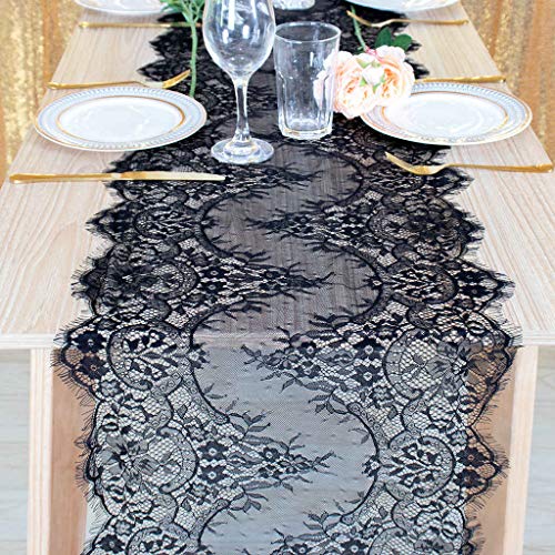 ShinyBeauty Runner da Tavolo in Pizzo Nero 16x120 Pollici Runner da Tavolo con Motivo Floreale di Classe per Decorazioni per Matrimoni rustici