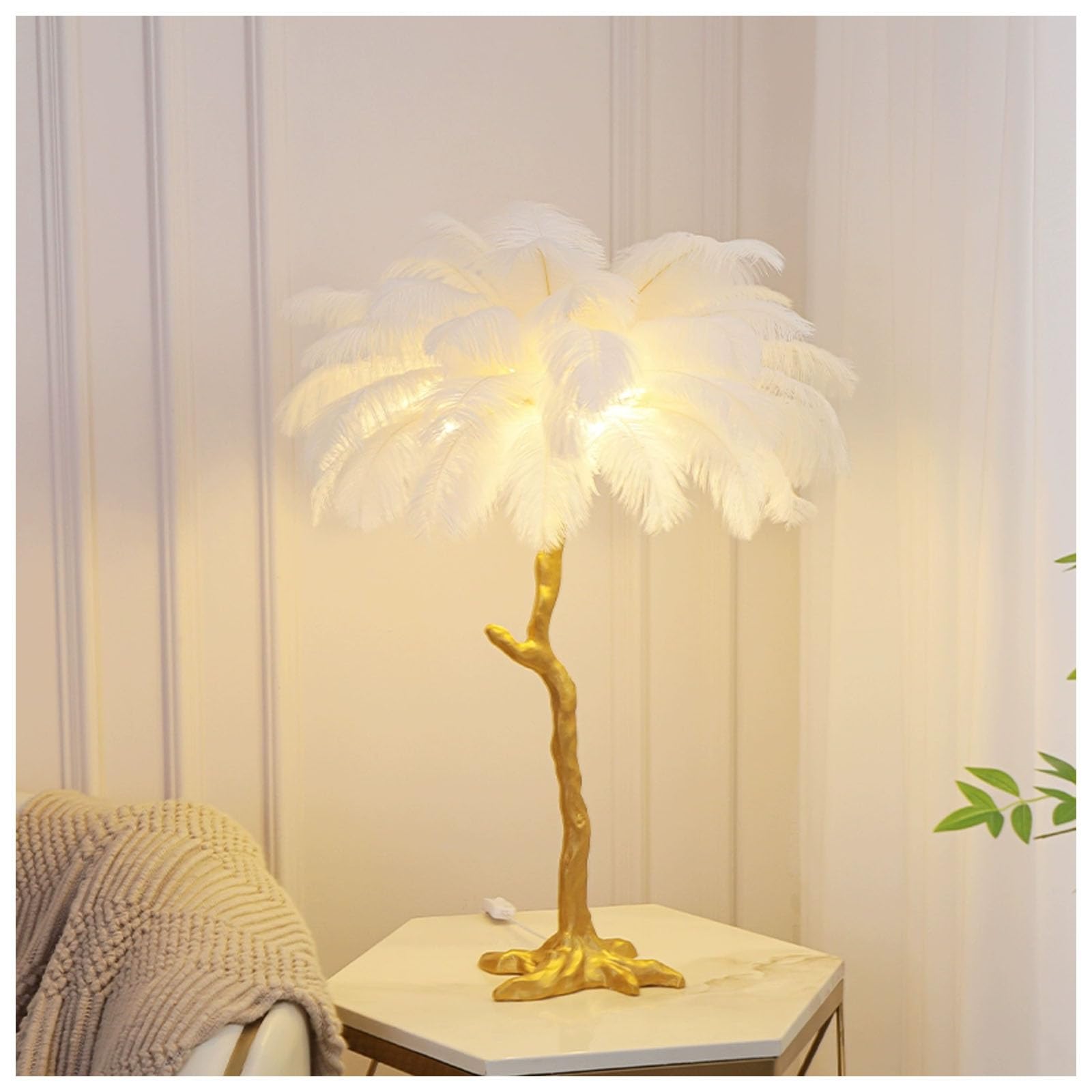 Lámpara de pie de plumas con luz regulable e interruptor de pie para sala de estar 8