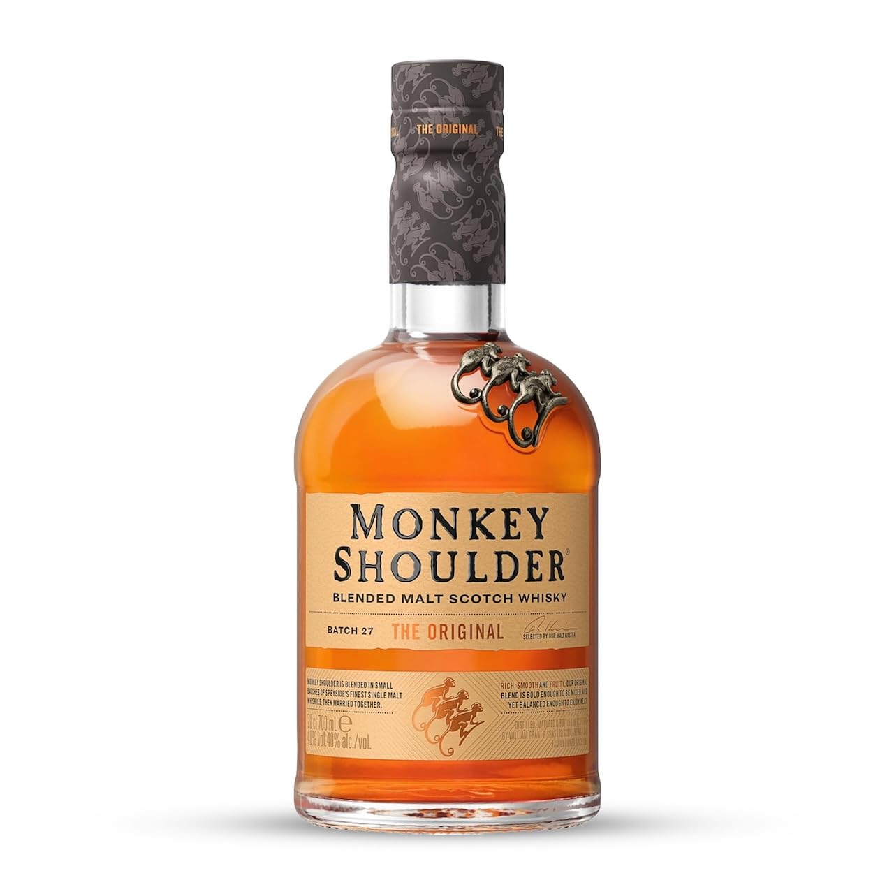 MONKEY SHOULDER Blended Malt Scotch Whisky - The Original - Rich, Smooth & Fruity - Small Batch Whisky - Created With Mixing In Mind - Loved By Bartenders - Multi-Award Winning - 40% ABV - 70 cl