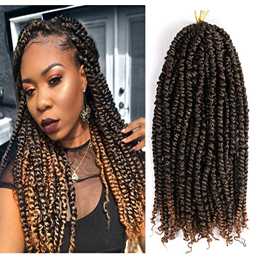 Rosastar 6 Packs Pre-twisted Passion Twist Hair for Crochet 18 Inch Pre-looped Passion Twists Water Wave Spring Twist Crochet Hair Extension Pretwisted Synthetic Crochet Braids (T27#)