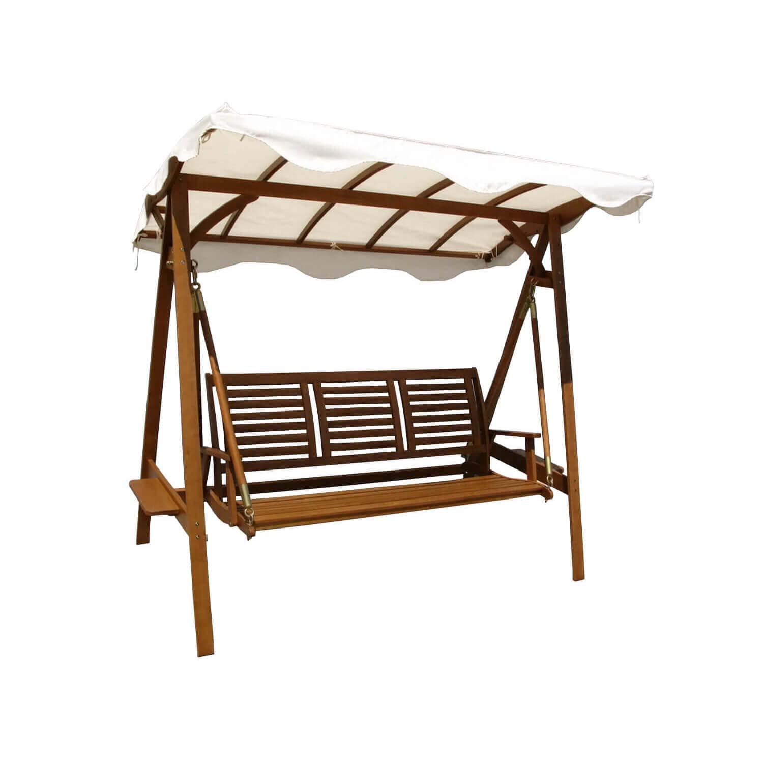 Dondolo 3posti legno di acacia tettuccio bianco arredo esterno giardino AC805055