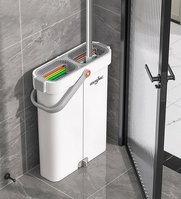 HouseVac Wischmopp und Eimer mit Auswringer-Set, freihändiger Flacher Bodenwischer und Eimer, mit 3 waschbaren Mikrofaser-Pads, Nass- und Trockengebrauch, Bodenreinigungssystem – Bild 5
