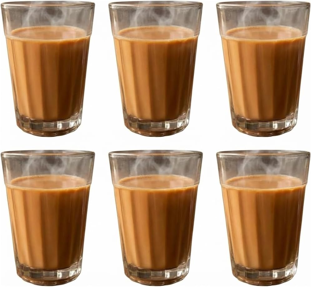 Authentic Small Chai Glasses Set of 6 Tea Cups, Traditional Indian Chai Tea Cups