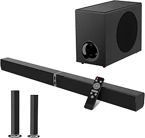 MZEIBO Sound Bar with Subwoofer,120W Soundbar for Smart TV Surround Sound Home Theater System Bluetooth 5.3 Audio Compatible with ARC, AUX, Optical