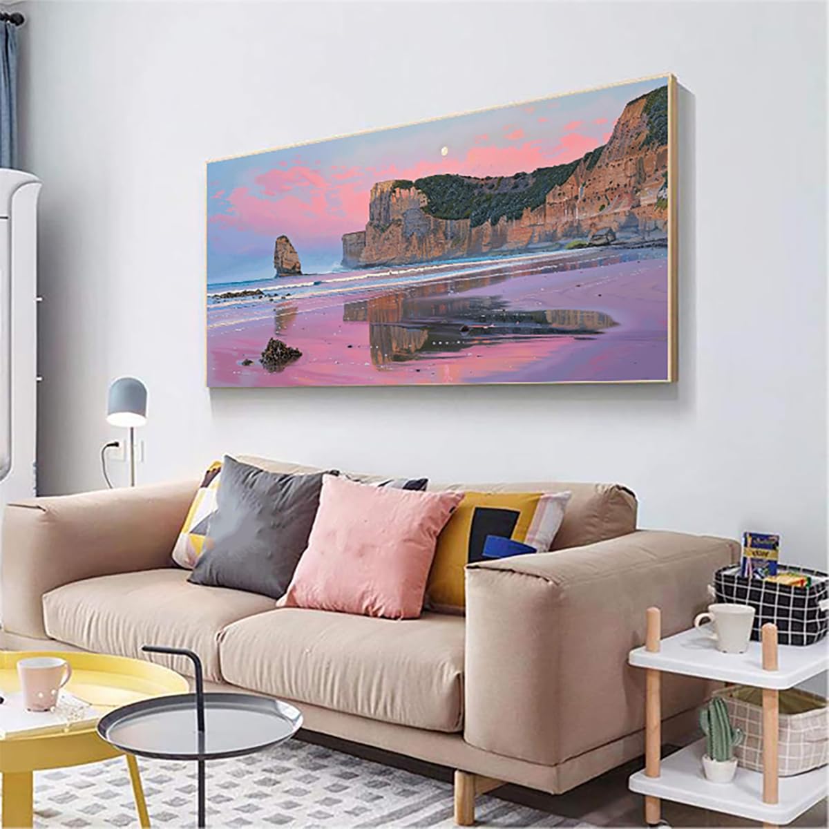 Malen Nach Zahlen Erwachsene Meer Malen Nach Zahlen Strand Paint by Numbers Farbige Leinwand mit Pinselset Acrylfarben Kreativ Set für Erwachsene, Home Wand Deko Wohnzimmer Geschenke 40x80cm o4-95