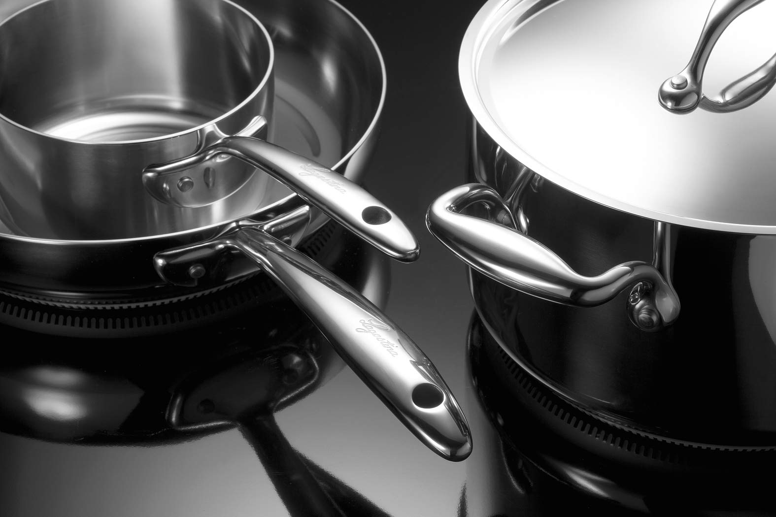 Lagostina Accademia Lagofusion Salsiera Manico Lungo con Coperchio, Acciaio Inox 18/10 Ø 16 cm, Pentola Induzione, Gas e Forno, Finitura Lucida Esterna e Satinata Interna, Fondo 5 Strati