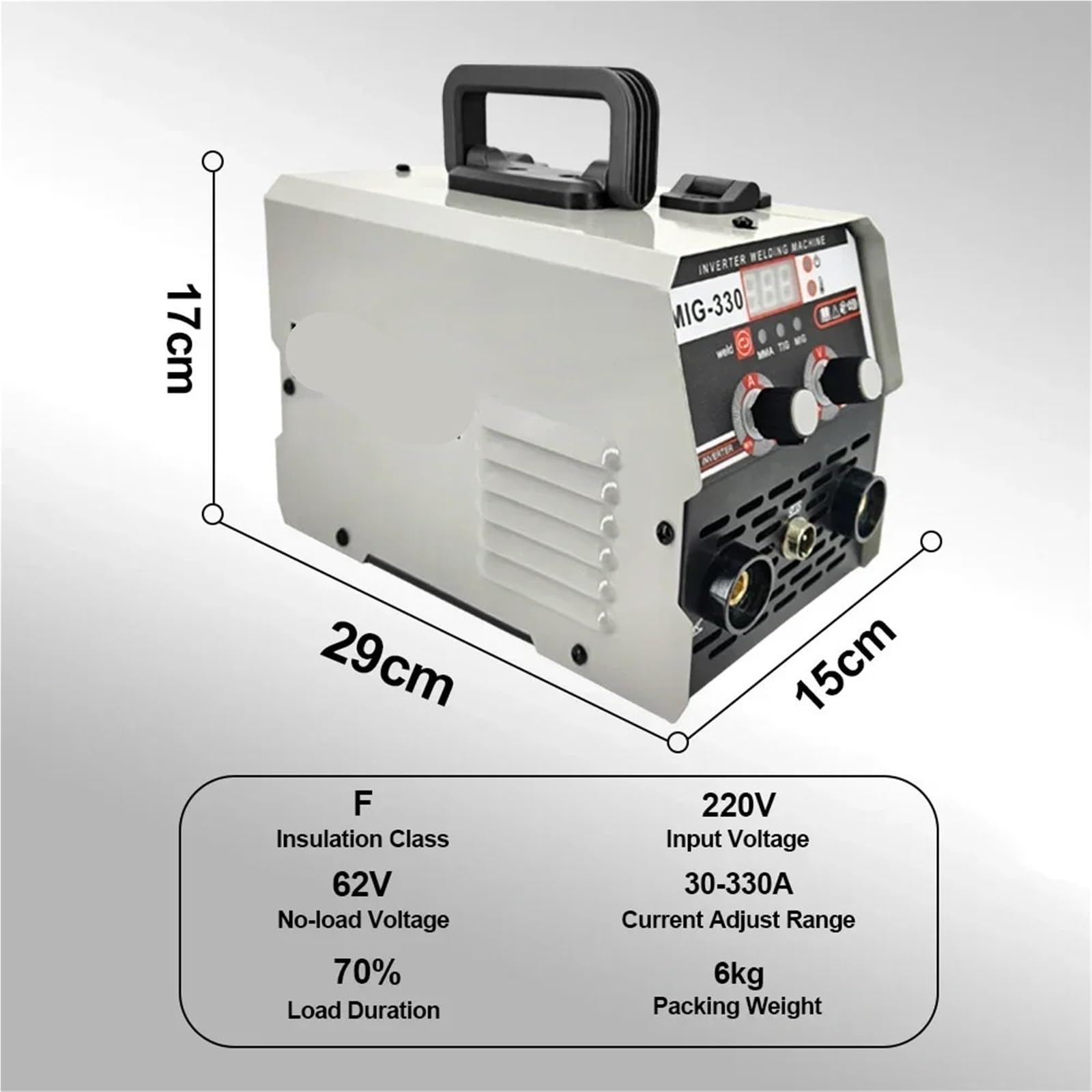MIG MMA TIG 330A, półautomatyczna spawarka 3 w 1, z falownikiem i drutem nadziewanym, bez gazu (220 V EU)