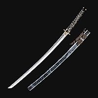 Vista 2 de Katana hecha a mano, espada japonesa de samurái, acero de Damasco, acero T10 de alto contenido de carbono templado en arcilla, espiga completa