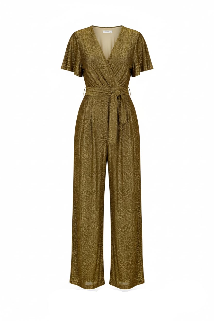 Yumi Women's Gold Sparkle Stretch Jumpsuit - Size 8 Uk
