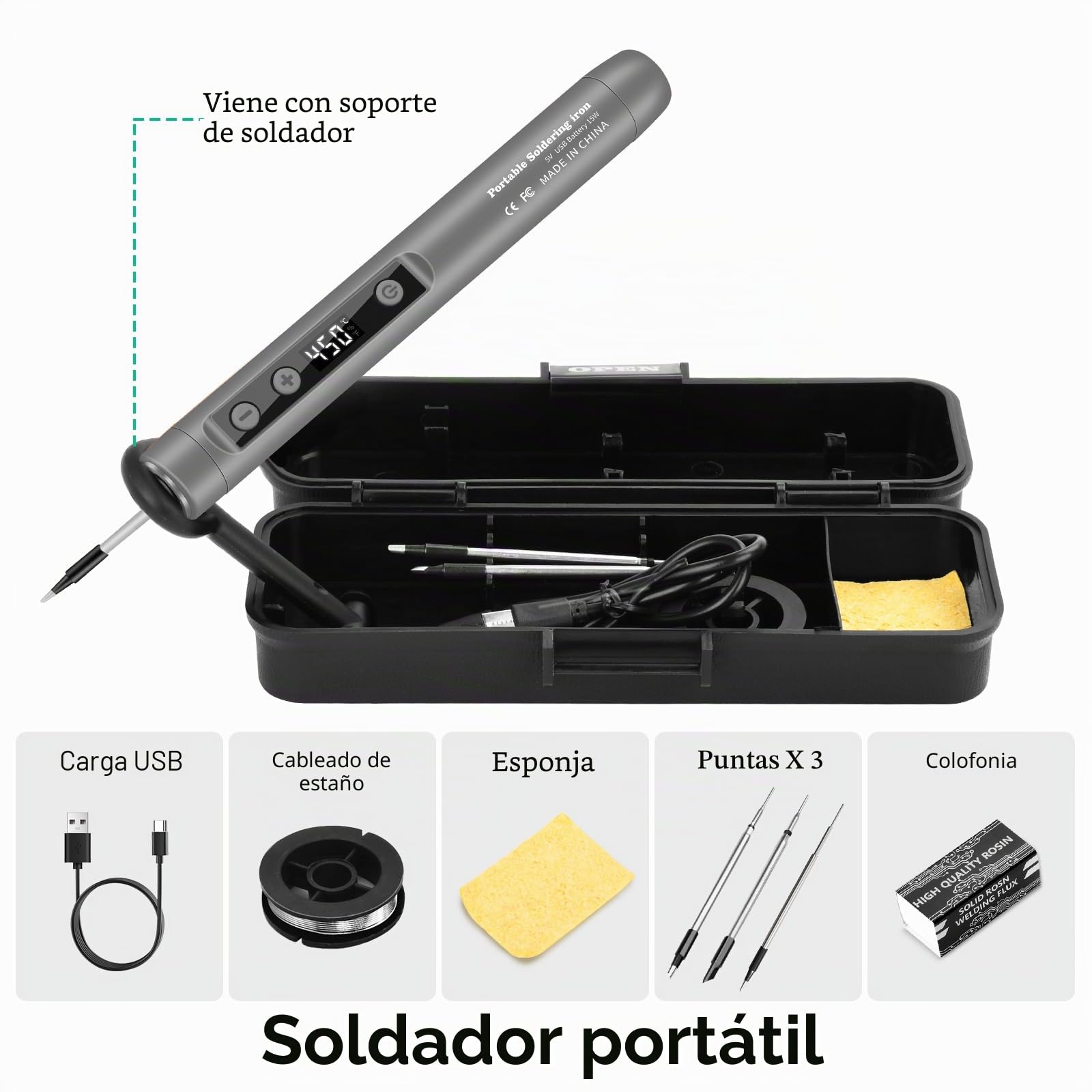 diymore Kit de soldador inalámbrico USB-C con pantalla LCD, temperatura ajustable de 180 ℃ a 450 ℃, bolígrafo de soldadura portátil recargable para reparación de electrónica, proyectos de bricolaje