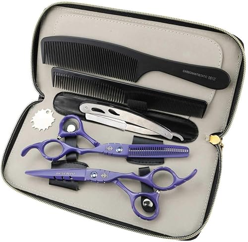 JIESENYU Tijeras de peluquería profesionales de alta gama, 6 pulgadas, acero 440C, salón de pelo, violeta, Juego de 2 unidades.