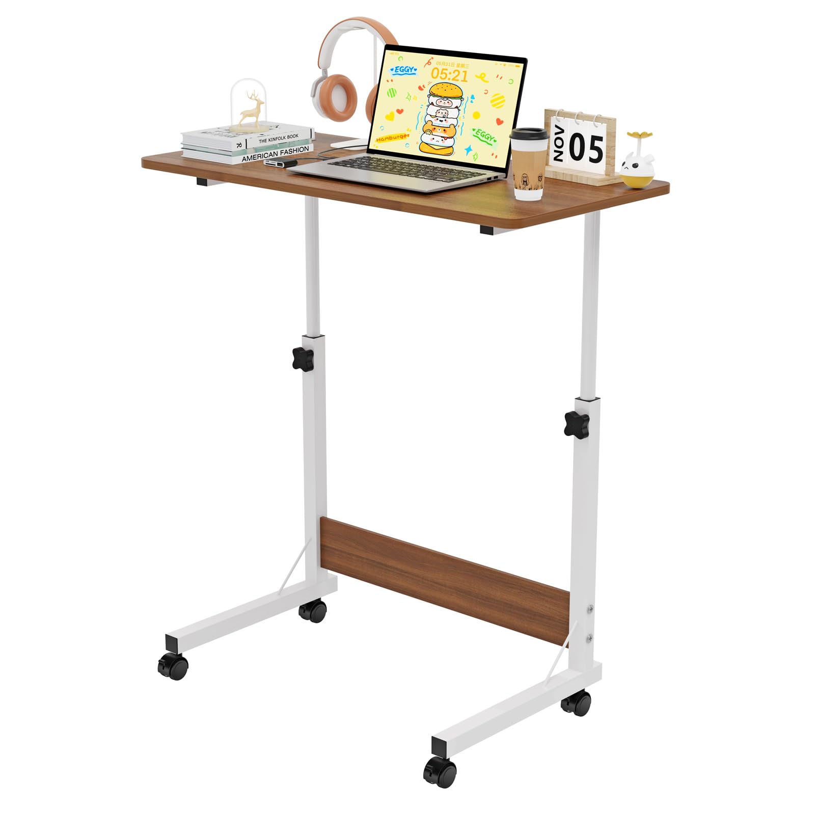 Mobilne biurko na laptopa z regulacją wysokości, kompaktowe biurko komputerowe, 62–90 cm, do domowego biura, brązowe (80 x 40 cm)
