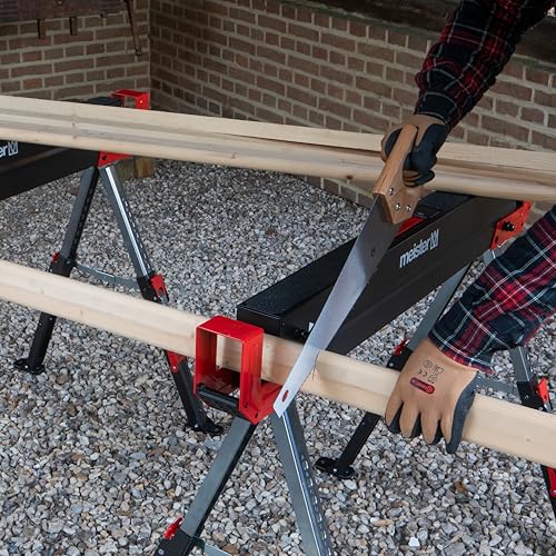 Meister Sägebock 300 kg - Klappbar - Mit Tragegriff - Mit Anti-Rutsch-Auflage - Höhenverstellbar von 52 bis 81 cm/Klappbock mit rutschfestem Stand/Arbeitsbock/Unterstellbock / 5258220