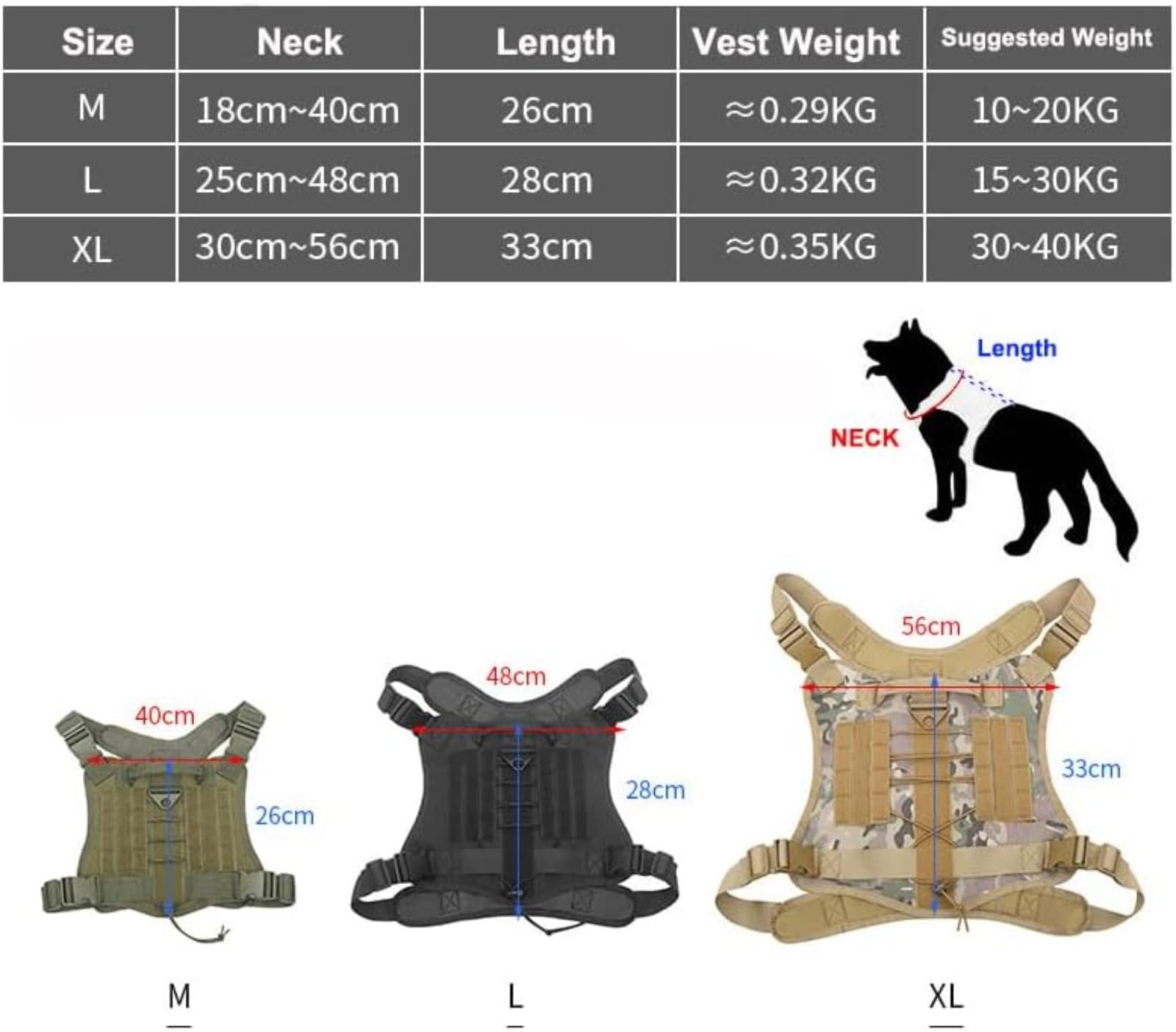 Pettorina Tattica for Cani, Mimetica, in Nylon, di Grandi Dimensioni, Regolabile, Anti-tiro, con Pannelli Molle e Loop /1057(Khaki Color,XL)