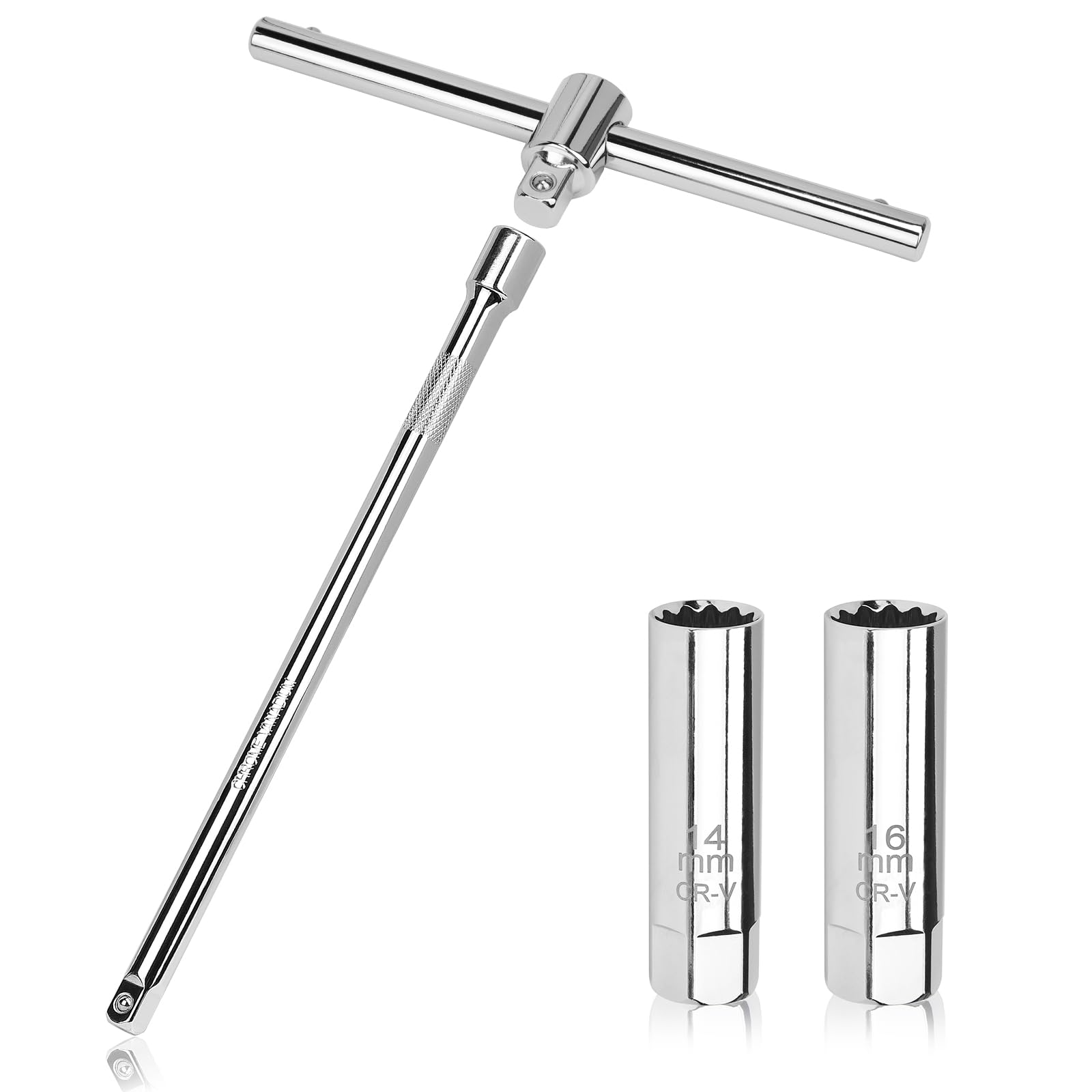 efuturetime Chiave Candela 14/16 mm Magnetica 3/8" a 12 Punti, Presa per Candela con Impugnatura a T Scorrevole Combinabile Flessibili per Auto