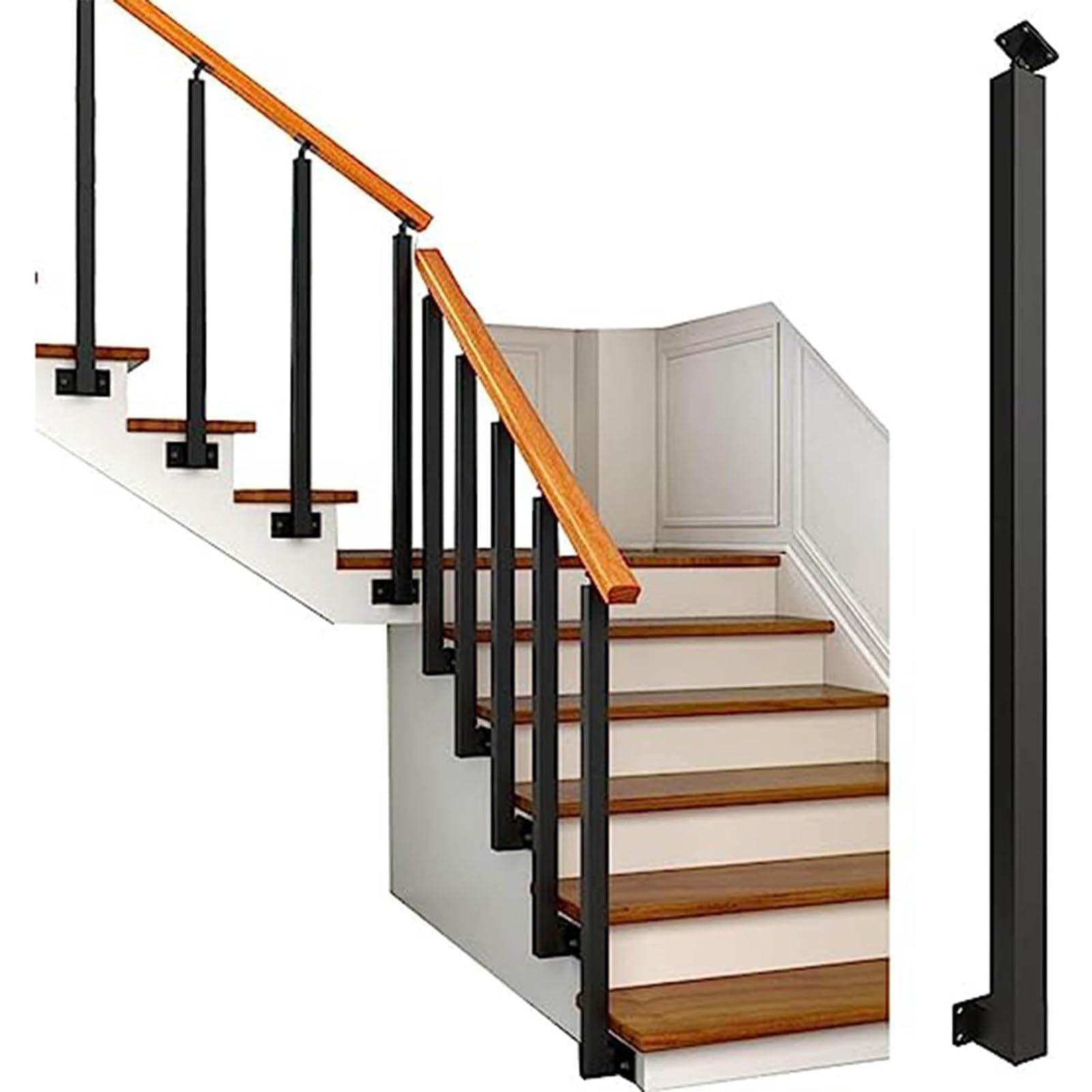 Oopdnegak 1Pcs Side Mount Stairs Railing Posts, Black Metal Railing Kits, Staircase Spindles, Metal Hand Rail Spindles Adjustable Brackets Staircase Handrail, For Attic, Deck(,95Cm/37.4In)